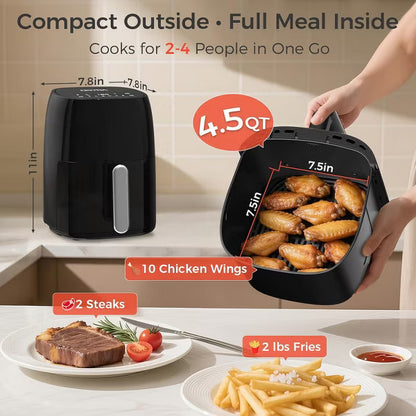 OSTBA Air Fryer with 3D Rapid Air Circulation, Digital Touch Screen, Adjustable Temp & Time, Dishwasher Safe, Oil-Free Healthy Cooking, 4.5 QT·