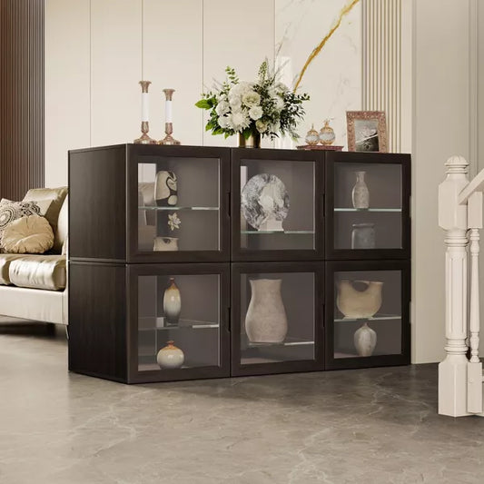 ATJafurn Dual-Sided Glass Display Cabinet, Curio Cabinet for Collectibles, Glass Decor Case with Adjustable Shelves for Showcase Living Room