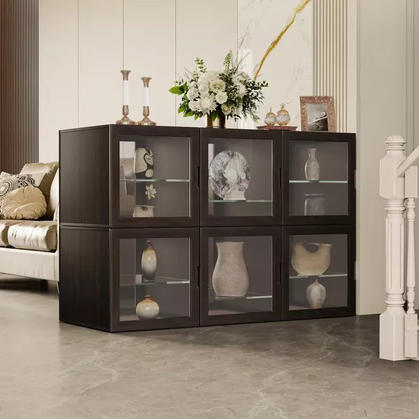 ATJafurn Dual-Sided Glass Display Cabinet, Curio Cabinet for Collectibles, Glass Decor Case with Adjustable Shelves for Showcase Living Room