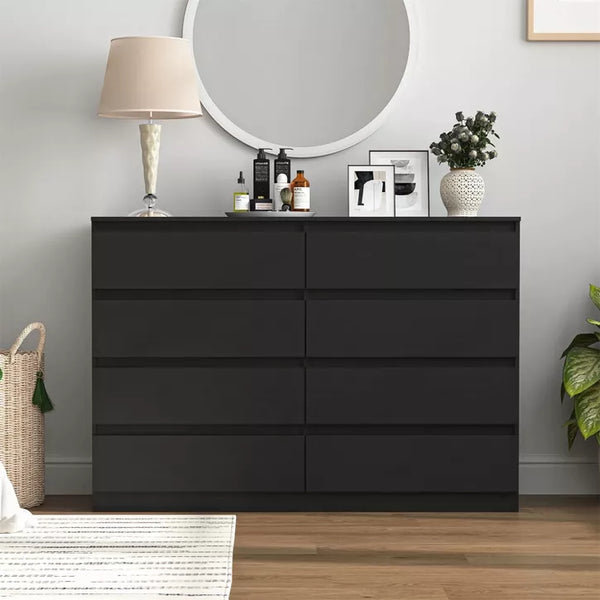 CIPACHO Mid Century Modern 8 Drawer Dresser in Black with Hidden Handle Perfect for Bedroom to Boost Storage and Elevate Retro Home Vibe