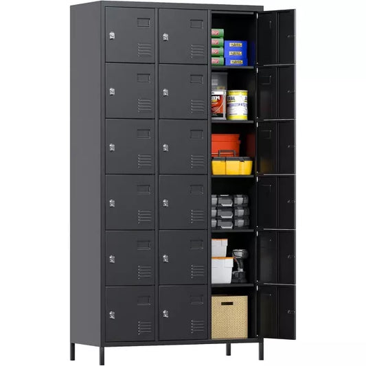 Aobabo 18 Doors Metal Storage Locker for Employees, Storage Locker for Employees School Office Gym Bedroom, Black, Assembly Required