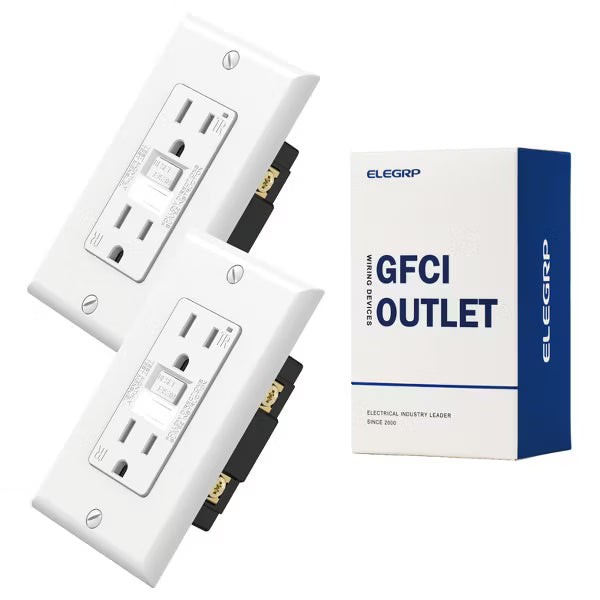 ELEGRP Black 20 Amp 125V Tamper Resistant Duplex Self-Test GFCI Outlet with Night Light, with Wall Plate