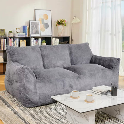 Hooseng 65" Faux Fur Loveseat Sofa, Oversized Lounge Couch for Adults, Fluffy Lazy Sofa with Memory Foam Filler, Big Comfy for Living Room, Bedroom