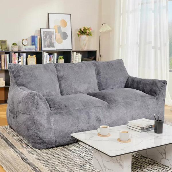 Hooseng 65" Faux Fur Loveseat Sofa, Oversized Lounge Couch for Adults, Fluffy Lazy Sofa with Memory Foam Filler, Big Comfy for Living Room, Bedroom