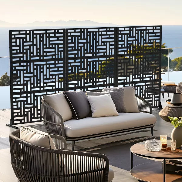 Wooakway 72"H 47"W 16"D Metal Outdoor Privacy Screen Freestanding Patio Decorative Screens