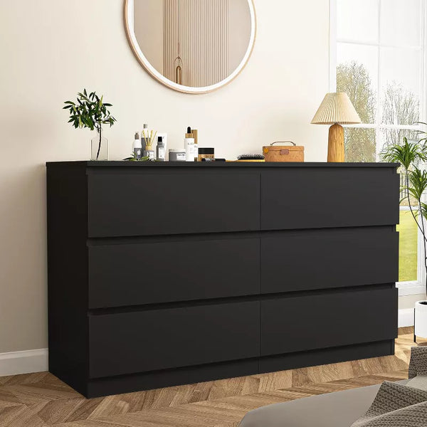 CIPACHO Modern BLACK 6 Drawer Double Dresser Roomy Storage Chest Great for Bedroom Closet Living Room