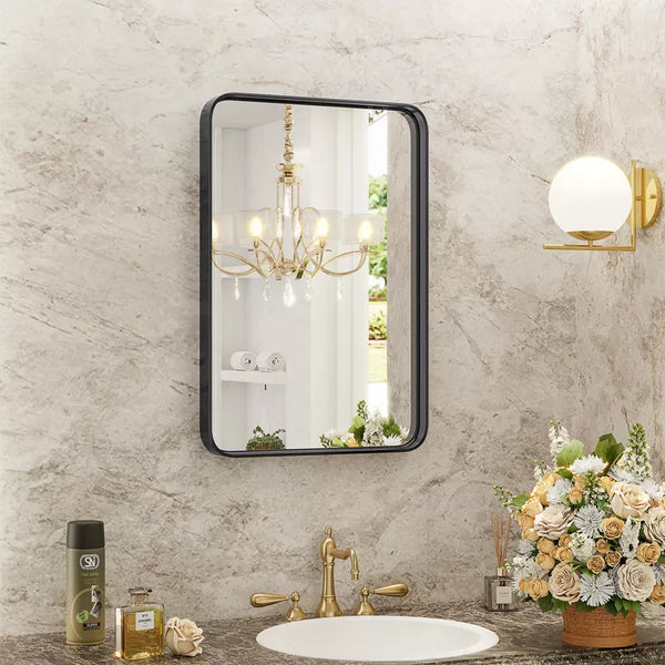 GlasFlength Decorative Wall Mirrors Bathroom Mirror Vanity Mirror for Wall, Aluminum Alloy Framed Wall Mirror Farmhouse, Square Black 22"*2"*30"