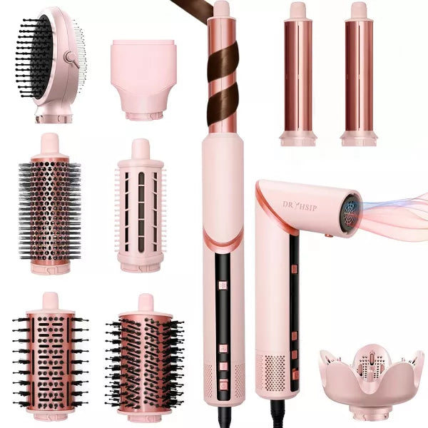 Dryhsip 9 in 1 High-Speed Hot Air Hair Styler with Digital Temperature Display,Ionic Technology,3 Heat/Cool Settings,Lightweight for Curly/Wavy Hair