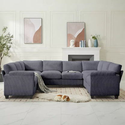 Hyleory Corduroy Oversized Modular Sectional Sofa Couch with Movable Ottoman, Large Seater Corner Sofa for Living Room, Office, Spacious Space
