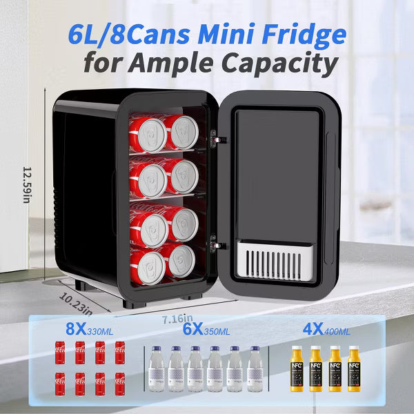 YASHE Mini Fridge, 6 Liter/8 Can 110V AC/DC Portable Thermoelectric Cooler Refrigerators for Bedroom, Skincare, Beverage, Office, Dorm Room and Car