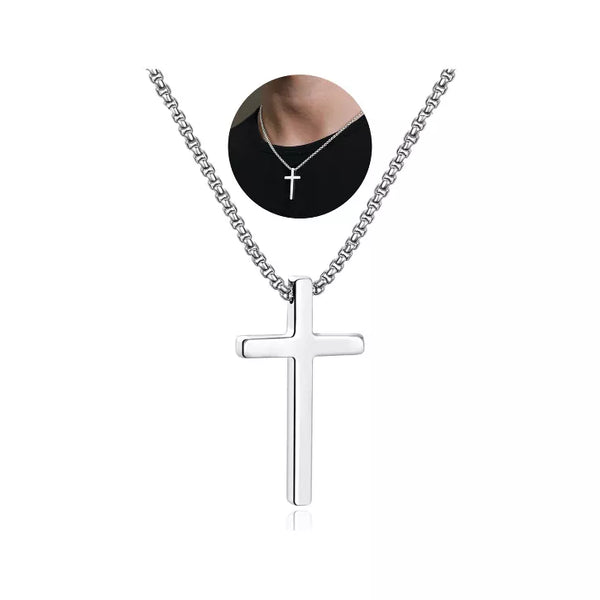 Turandoss Silver Cross Necklace for Men Boys, Stainless Steel Cross Pendant Necklaces, Birthday Gifts for Men, Father, Boyfriend, Boys Fashion Stuff