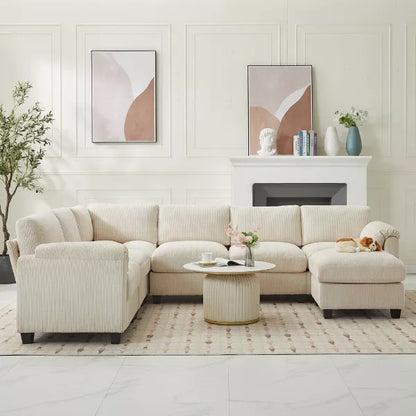 Hyleory 115" Corduroy Oversized Modular Sectional Sofa, U Shaped Couch with Movable Ottoman, Large 7 Seater Corner Sofa for Living Room