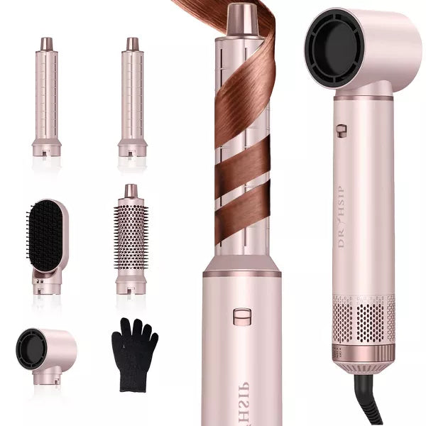 Dryhsip 5 in 1 Air Styler, Multi Ionic Hair Dryer Brush Set, 800W Auto Air Wrap Hair Styler Without Heat Damage, Curl, Volumize and Straighten,Pink