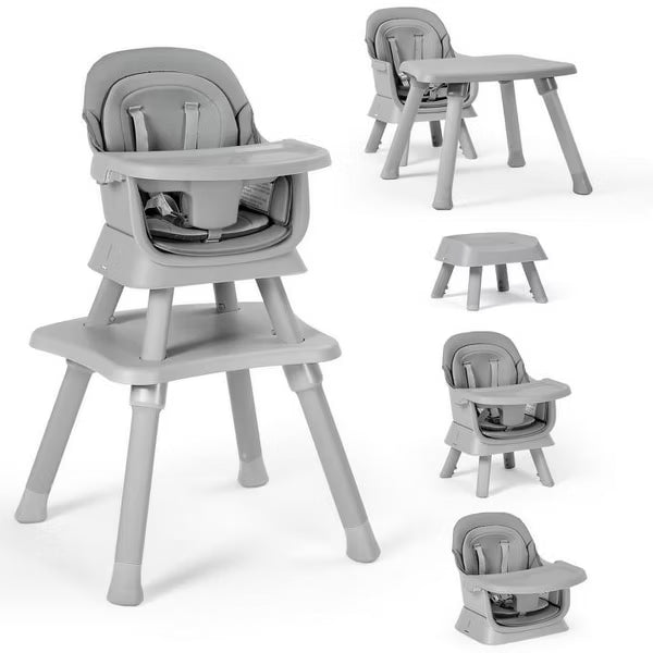Kinder King 8 in 1 Baby High Chair, Coverts to Dining Booster Seat, Removable Tray & Double Seat Cover, Easy to Wipe