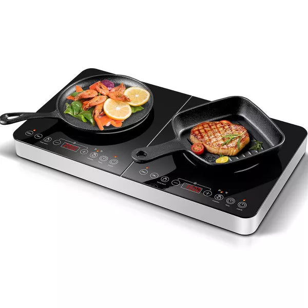 Induction Cooktop with 2 Burner,10 Temperature Levels & 8 Power Levels,240 Mins Timer, 1800W Double induction hotplate with Safety Lock,Touch Control