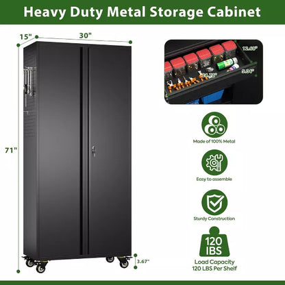 SUXXAN 71" H Metal Garage Storage Cabinet with Wheels, Pegboard and Drawer, Assembly required