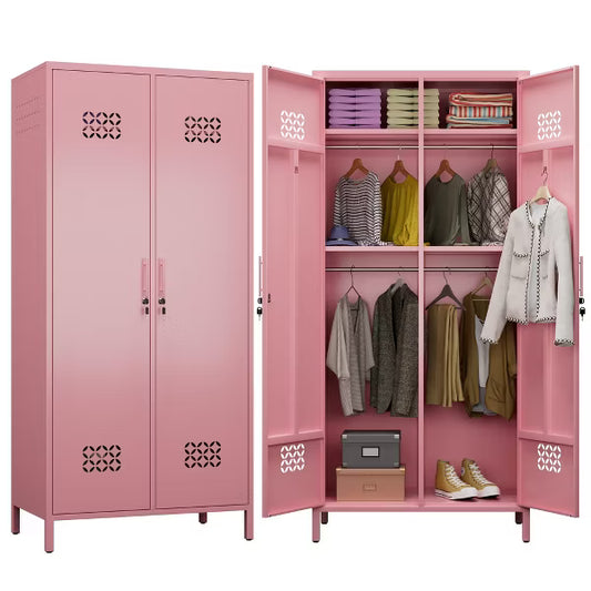 SUXXAN Metal Wardrobe Cabinets with Lock, 2 Door Closet with 4 Adjustable Shelves and Hannging Rod,Storage Locker for Home, Office