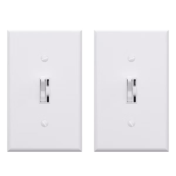 ELEGRP Slide Toggle Dimmer Switch,Single Pole & 3-Way Toggle LED Dimmer Light Switch, Wall Plate Included, UL Listed, Ivory 2PC