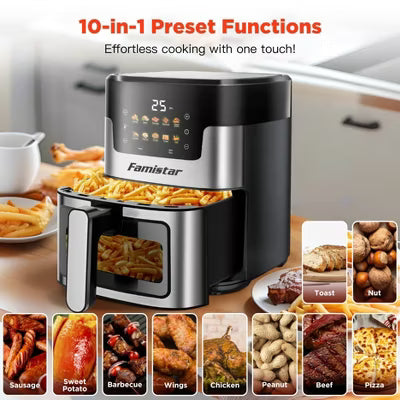 Air Fryer 7.5 QT Large Capacity Digital Hot Air Oven with Window & Light, Family Size Oil-Free Air Fryer with 10 Presets,100 Liners