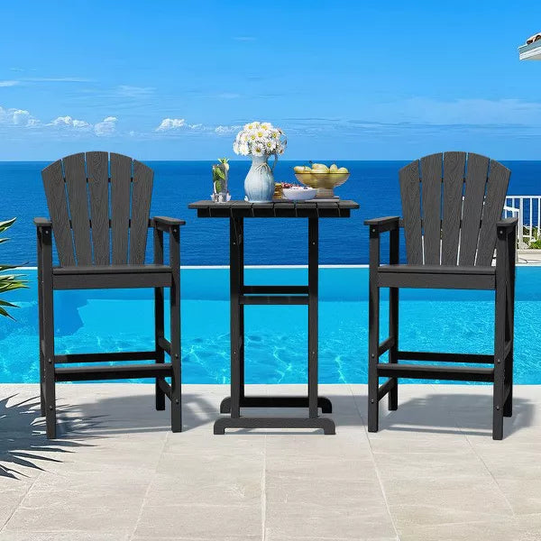 Hyleory 3-Piece HDPE Patio Bar Set with Adirondack Bar Stools - Durable Outdoor Furniture for Stylish Entertaining