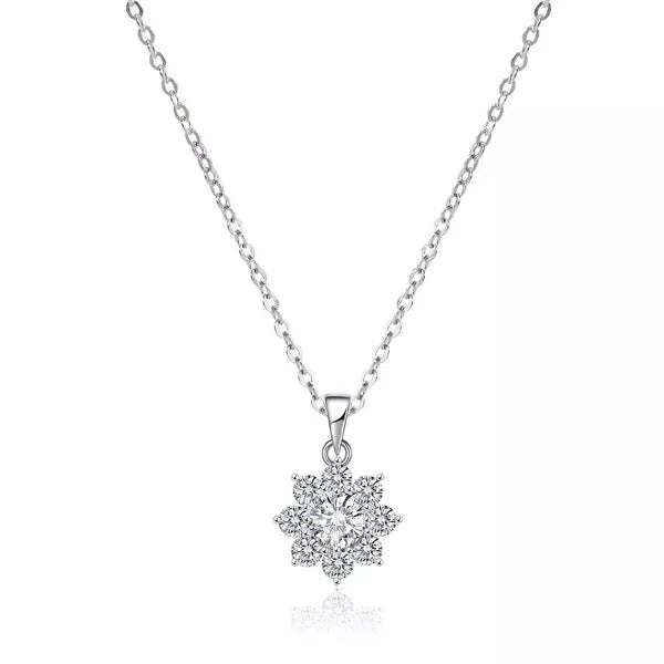 Molenia Flower Pendant Necklace for Women, 925 Sterling Silver Floral Pendant Cubic Zirconia Simple Dainty Jewelry Birthday Gifts for Women Her Mom