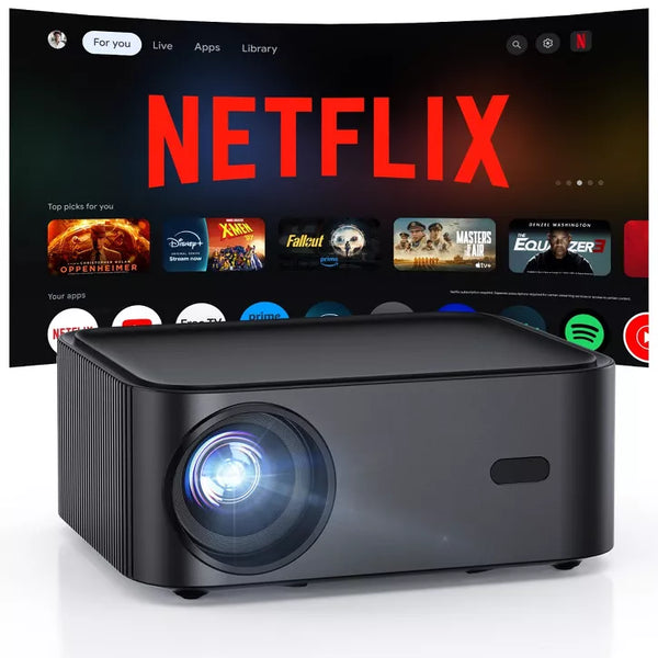 Netflix 1500 ANSI Smart Projector, HAPPRUN 4K Projector with Wifi and Bluetooth, DoIby Audio,Native1080P,Movie Projector