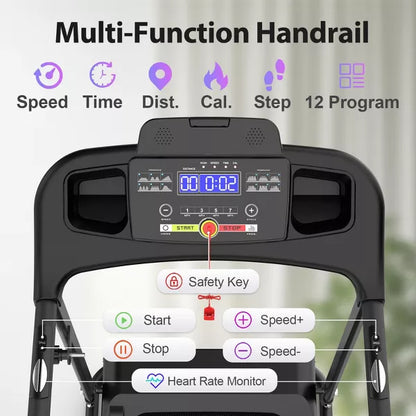Dexmalle 2.5HP Folding Treadmill Electric Running Machine W/Bluetooth App Self-standing