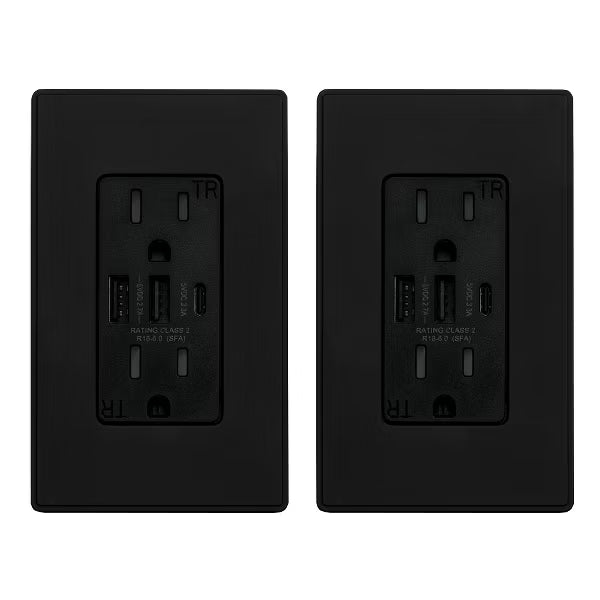 ELEGRP 30-Watt 15 Amp 3-Port Type C and Dual Type A USB Duplex USB Wall Outlet, Wall Plate Included