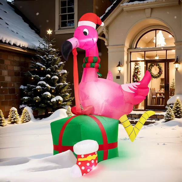 Presence Christmas Inflatables Outdoor Decorations - 6FT Christmas Blow Up Flamingo