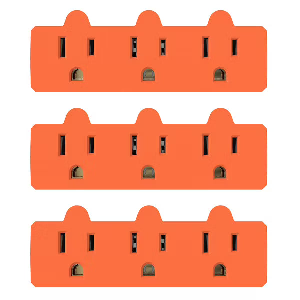 ELEGRP Triple Outlet Extender, Heavy Duty 3 Prong Grounded Wall Tab, 3 Outlet Extender Adapter Plug, ETL Listed, Orange(3 pack)