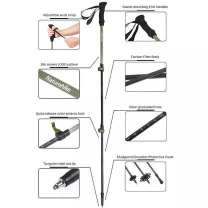 Naturehike 1pc Trekking Poles Carbon 169g Adjustable Ultra-Lightweight Hiking Sticks Unisex Walking Stick with Accessories for Outdoor,Navy Blue