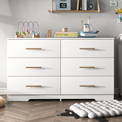 Resenkos 6-Drawer Wide Chest of Drawers, Storage Drawer Organizer, Traditional Bedroom Dresser, Sideboard Buffet for Living Room, Black