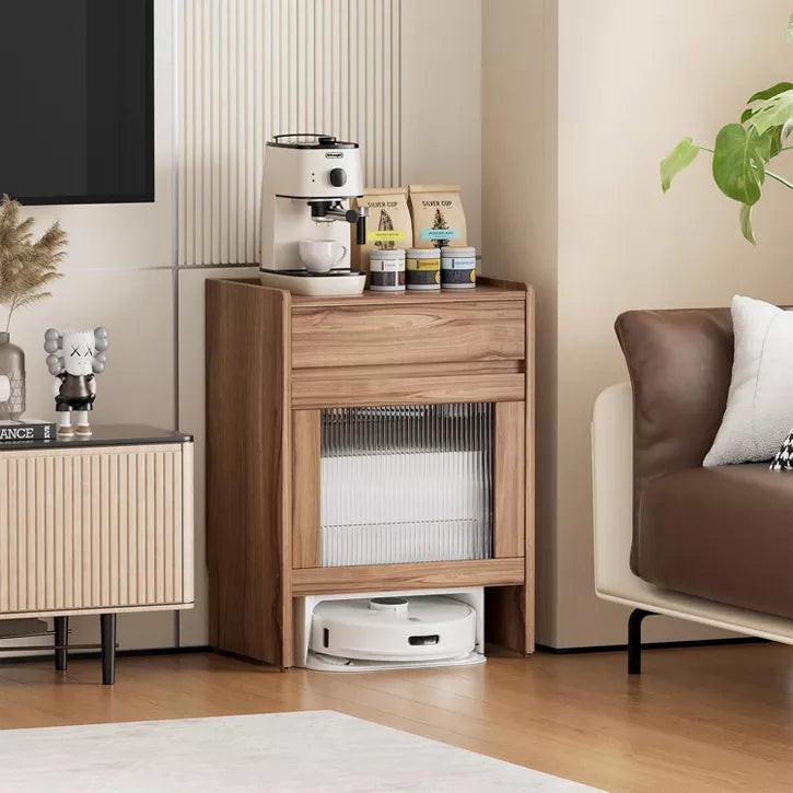 PAKASEPT Mobile Robot Vacuum End Side Table, Nightstand and Bedside Table with Storage Cabinet and Wheels, for Living Room