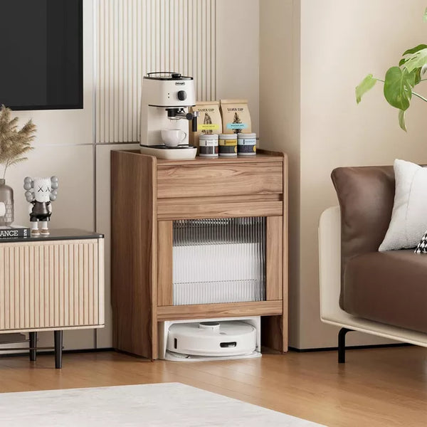 PAKASEPT Mobile Robot Vacuum End Side Table, Nightstand and Bedside Table with Storage Cabinet and Wheels, for Living Room