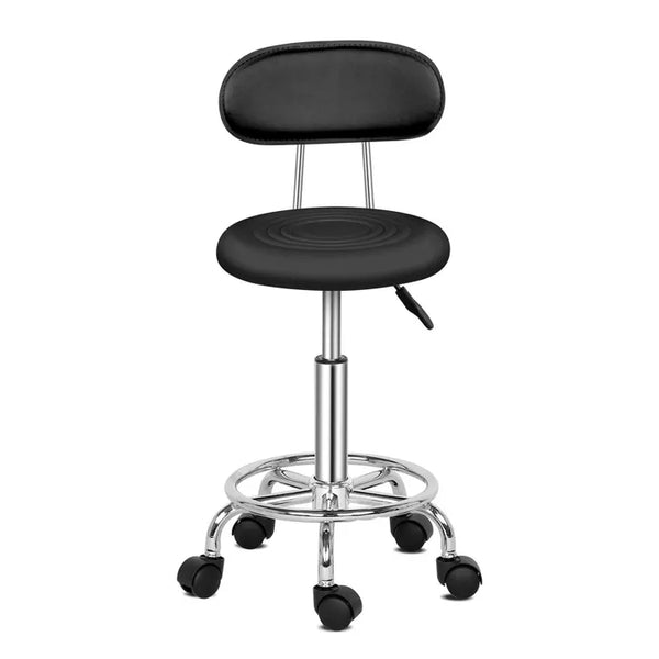 Black Swivel Salon Stool Chair with Backrest, Height Adjustable Rolling Bar Stool