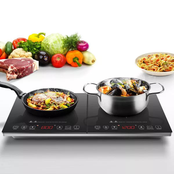 Dual Induction Cooktop,Dual Zone Individual Control Induction Cooker,9-speed Power Induction hob,Sensor Touch,High temperature indicator,3-hour Timer
