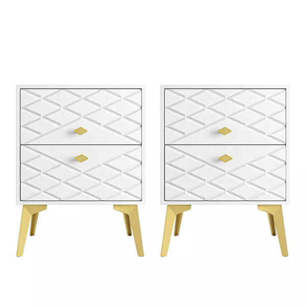 Resenkos 2-Drawer Wood Rectangle Nightstand Set of 2 Side Table Living Room Small End Accent Table, 22" Tall, White