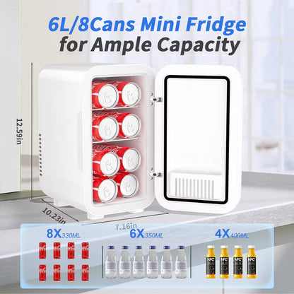 YASHE Mini Fridge, 6 Liter/8 Can 110V AC/DC Portable Thermoelectric Cooler Refrigerators for Bedroom, Skincare, Beverage, Office, Dorm Room and Car