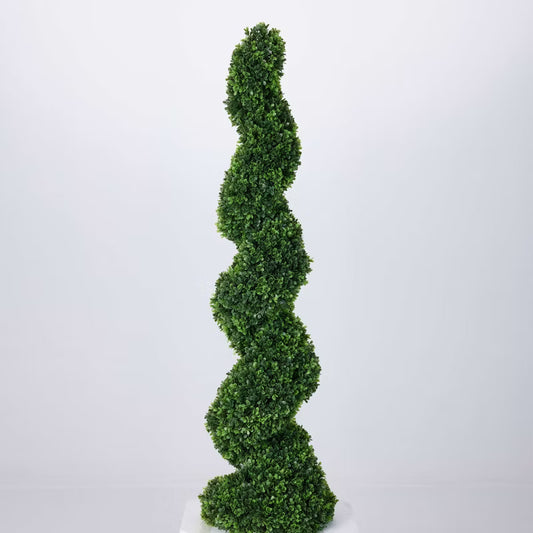 Dr.Planzen 4-ft Artificial Spiral Topiary Tree - Faux Boxwood Outdoor Plants with Ground Stake - UV Resistant Front Porch Decor Fake Trees