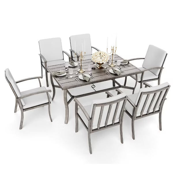 HAPPATIO 7 Piece Aluminum Patio Dining Set, Outdoor Dining Table and Chairs Set