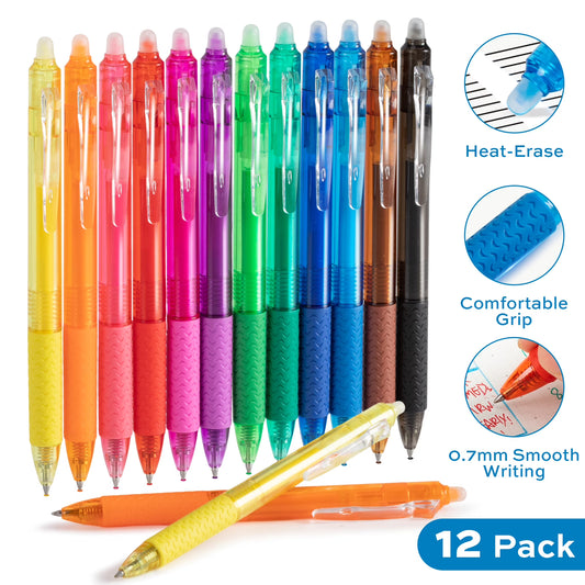 Deli Erasable Gel Pens, Retractable Erasable Pens Clicker, 0.7mm Fine Point, Make Mistakes Disappear, Assorted Color Inks for Drawing Writing Planner and Crossword Puzzles