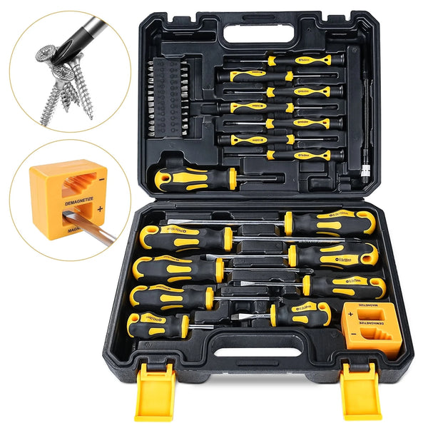 Goobetter 43pcs Magnetic Screwdriver Set - With Magnetic Adjustment Tool + Bendable Extension + 25 Bits | Phillips/Flathead Precision Screwdriver Set for Precision Repair, Electronics and Home DIY