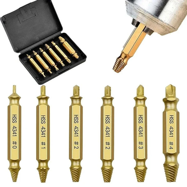 Goobeeper Professional Screw Extractor Kit 6Pcs | High Speed Steel Bolt & Screw Remover | Damaged Screw Drill Bit Set for Broken Bolts