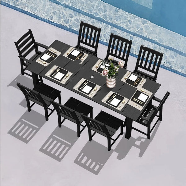 Greforg 9 Piece plastic wood Patio Outdoor Dining Set,with a table and chairs,black