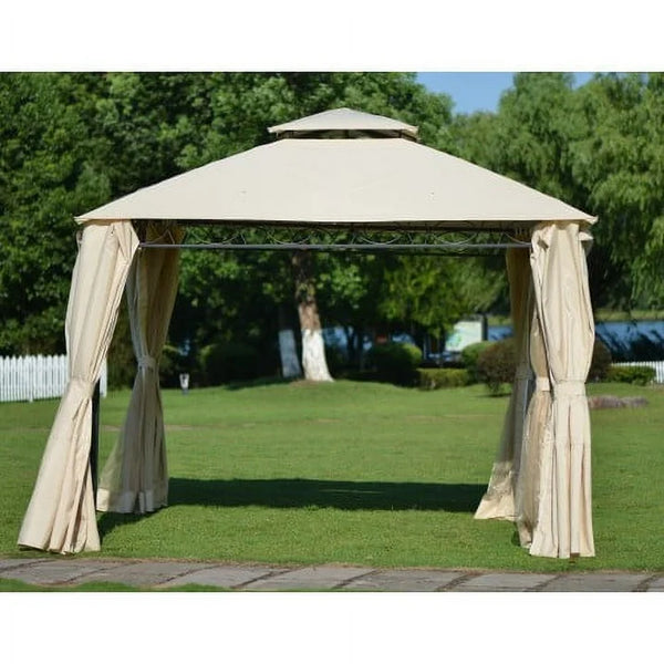 Grill Gazebo Party Canopy Tent, Segmart BBQ Garden Canopy with 4 Zippered Mesh Curtains and Double Layer Top, UV-Resistant Polyester Party Activities Center Canopy for 4 5 Person, Beige, S9661