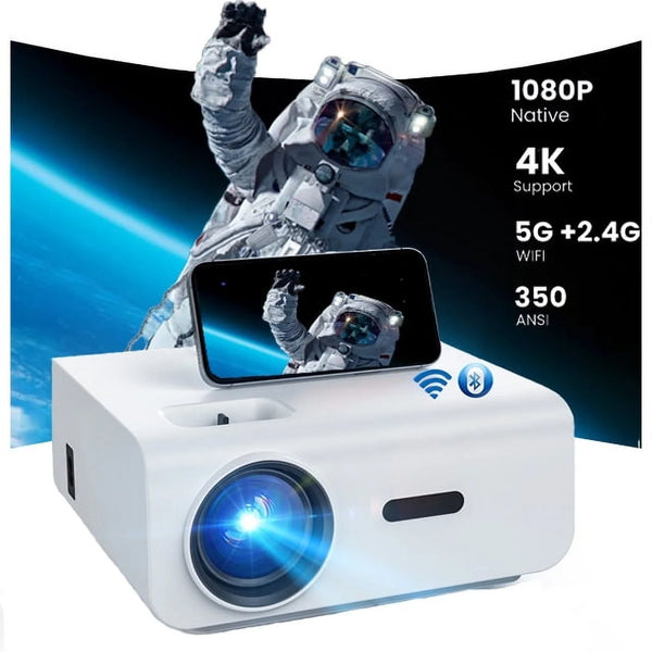 Groview 5G/2.4G WiFi Bluetooth Projector, 12000 Lux Native 1080P Support 4K, Outdoor Movie Projector Compatible with iOS/Android, 100 Screen Included