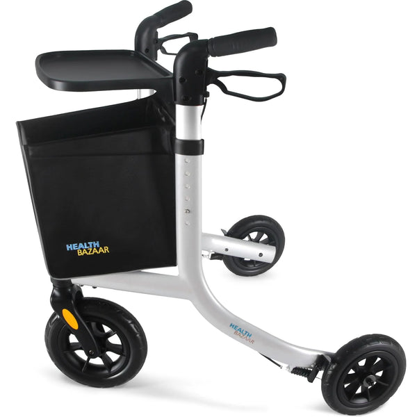 HEALTHBAZAAR 3 Wheels Rollator Walker,Foldable Walker with Detachable Tray and Storage Bag,Capacity 400IBS