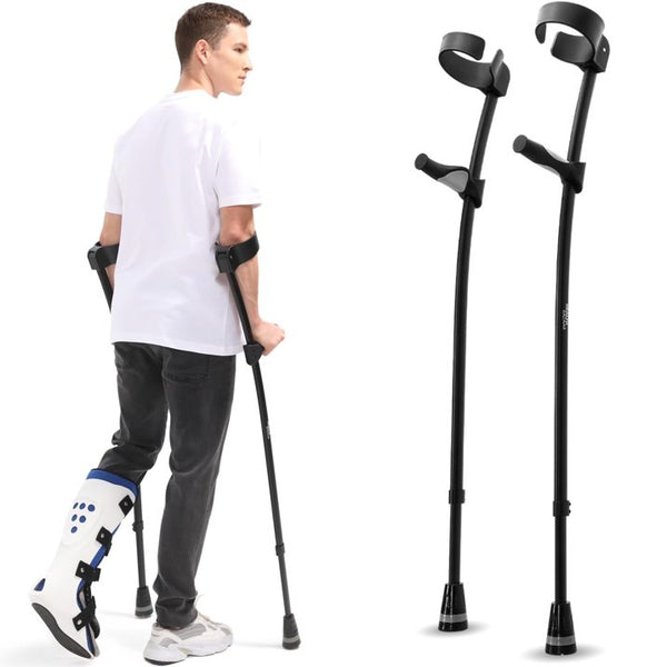 HEALTHBAZAAR Adult Forearm Crutches with Ergonomic Handles,Continuous Height Adjustment,All Terrain Tip  Non Slip Base,Magnetic Handle