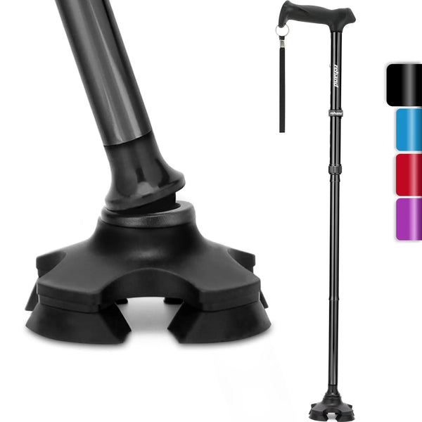 HEALTHBAZAAR Foldable Walking Cane,Adjustable Lightweight Self Standing Pivot Stick with for Men  Women Seniors  Adults,Black