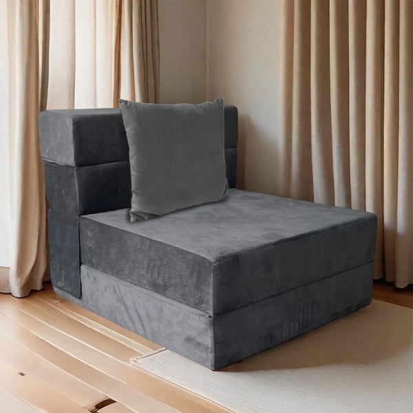 HYEASTR Folding Sofa Bed - Memory Foam Fold Out Couch Futon Couch Guest Bed with Pillow - Portable Foldable Sleeper Chair with Washable Cover for Living Room/Dorm/Guest/Home Office,Grey